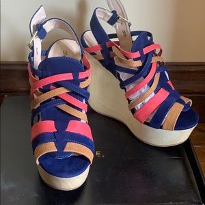 Brand new Strappy multi coloured wedge heels!